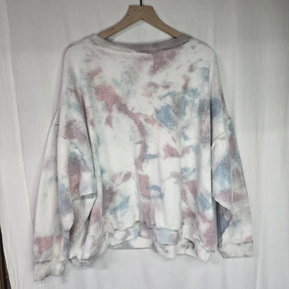 Free People Intimately Kelly Sweatshirt Womens Medium Tie Dye Sherpa Fleece Boho